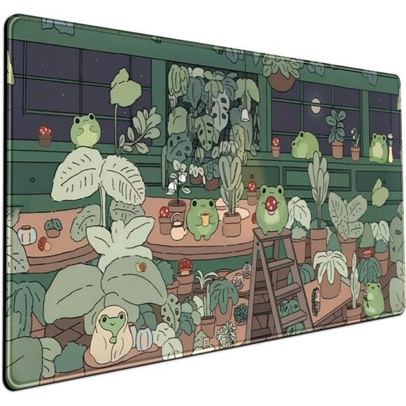 Cute Frog Mouse Pad Desk Pad Kawaii Green Desk Decor Mat, Large Gaming Mouse Pad